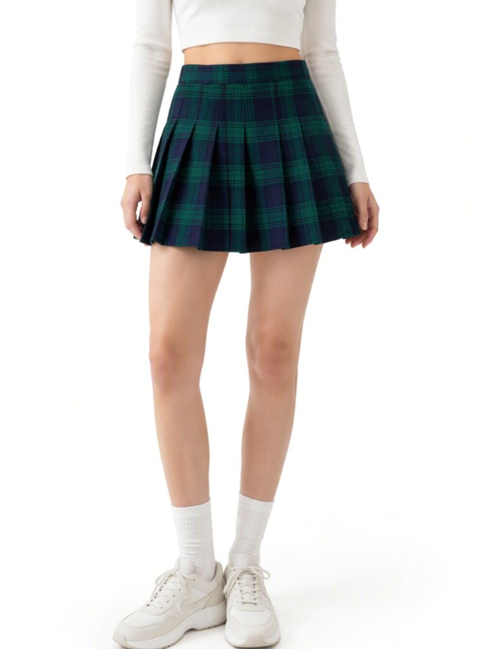 NWT Y2K Plaid Pleated Mini Skirt Skort Blue Green Schoolgirl Cosplay S